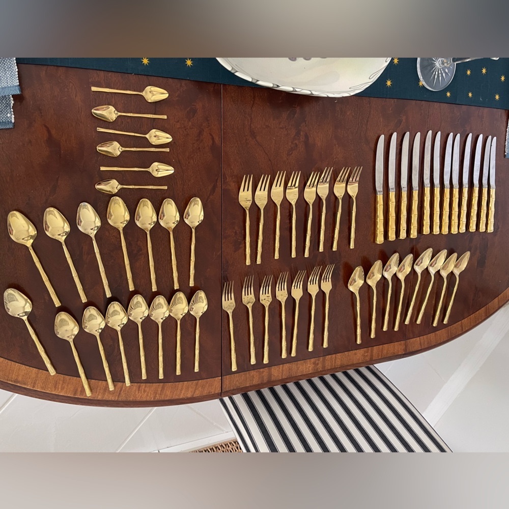 57 pieces of Gold Bambú Flatware made in Japan